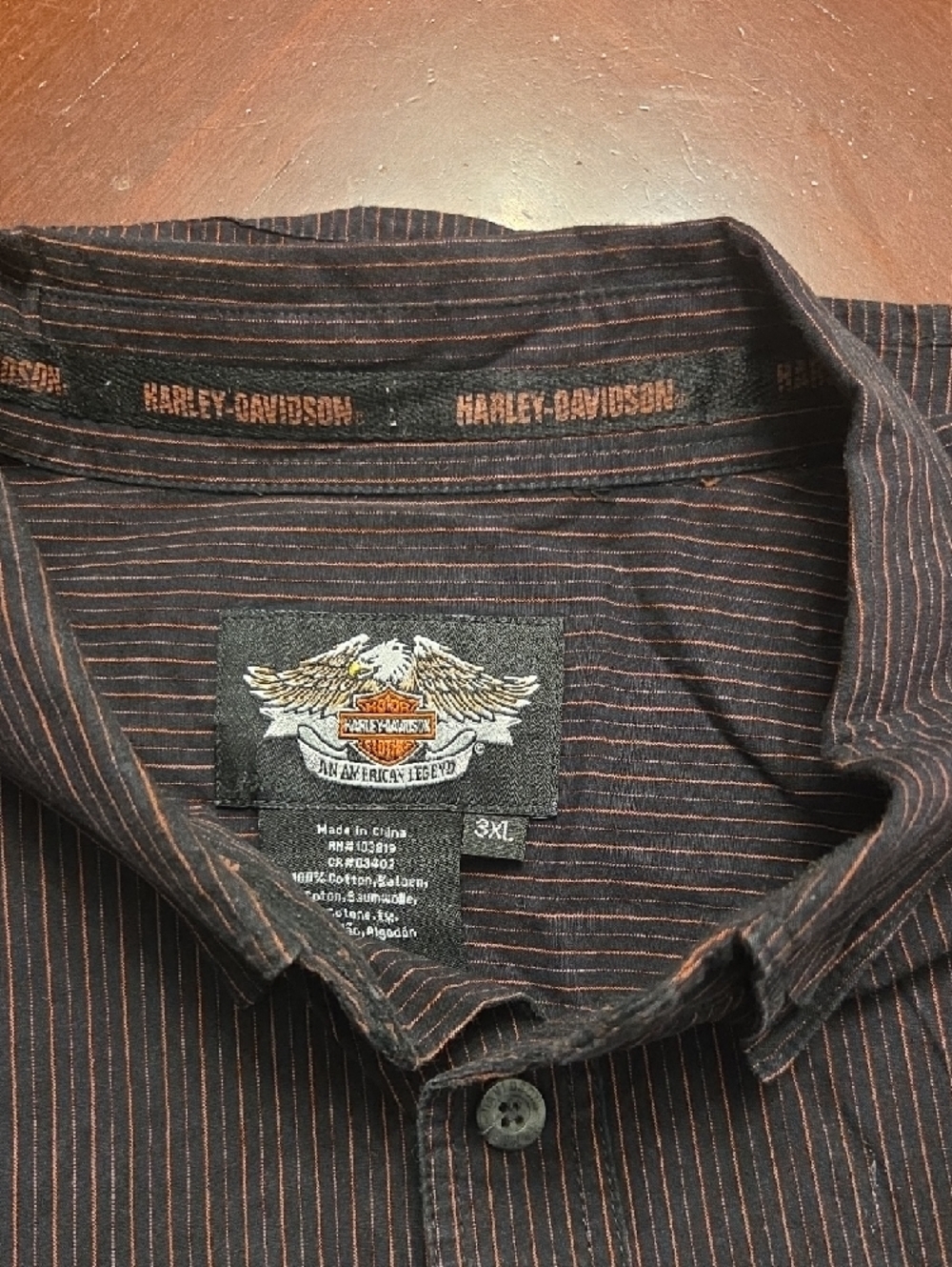 Harley-Davidson Brown Button-Down Shirt with Thin Tan Pinstripes - Picture 2 of 7